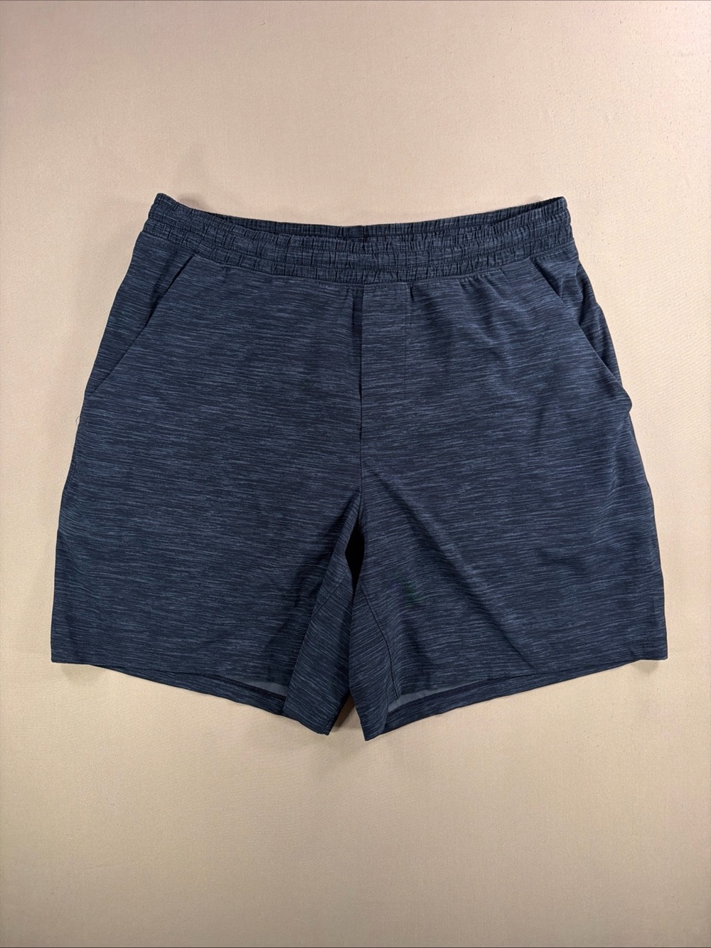 lululemon athletica Men's Heathered Dark Blue Lined Athletic Shorts